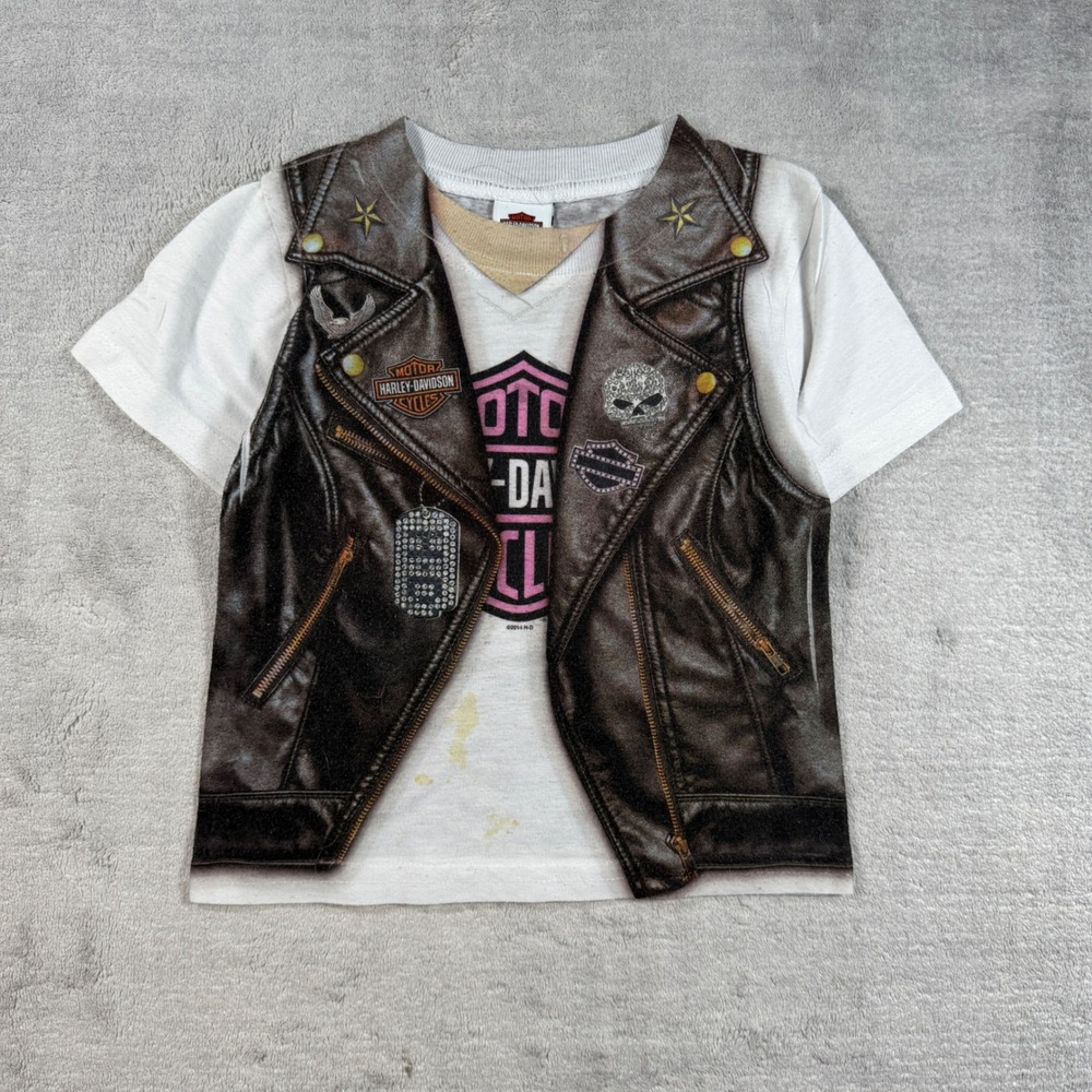 Harley Davidson Shirt Youth 4T White Biker Vest Graphic Calgary Alberta Moto